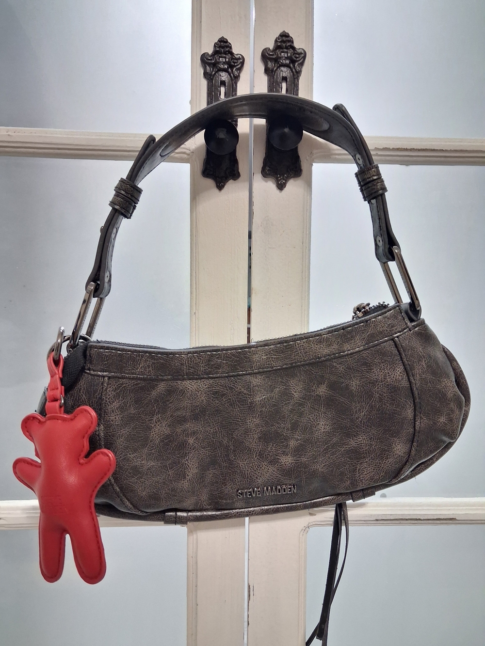 Steve Madden Gray Shoulder Bag with Red Bear Charm